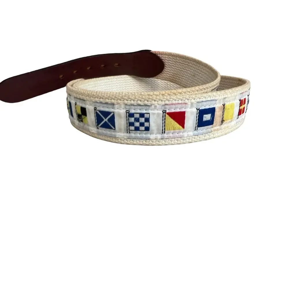 Preppy Sailing Flag Ribbon Belt Leather Trim